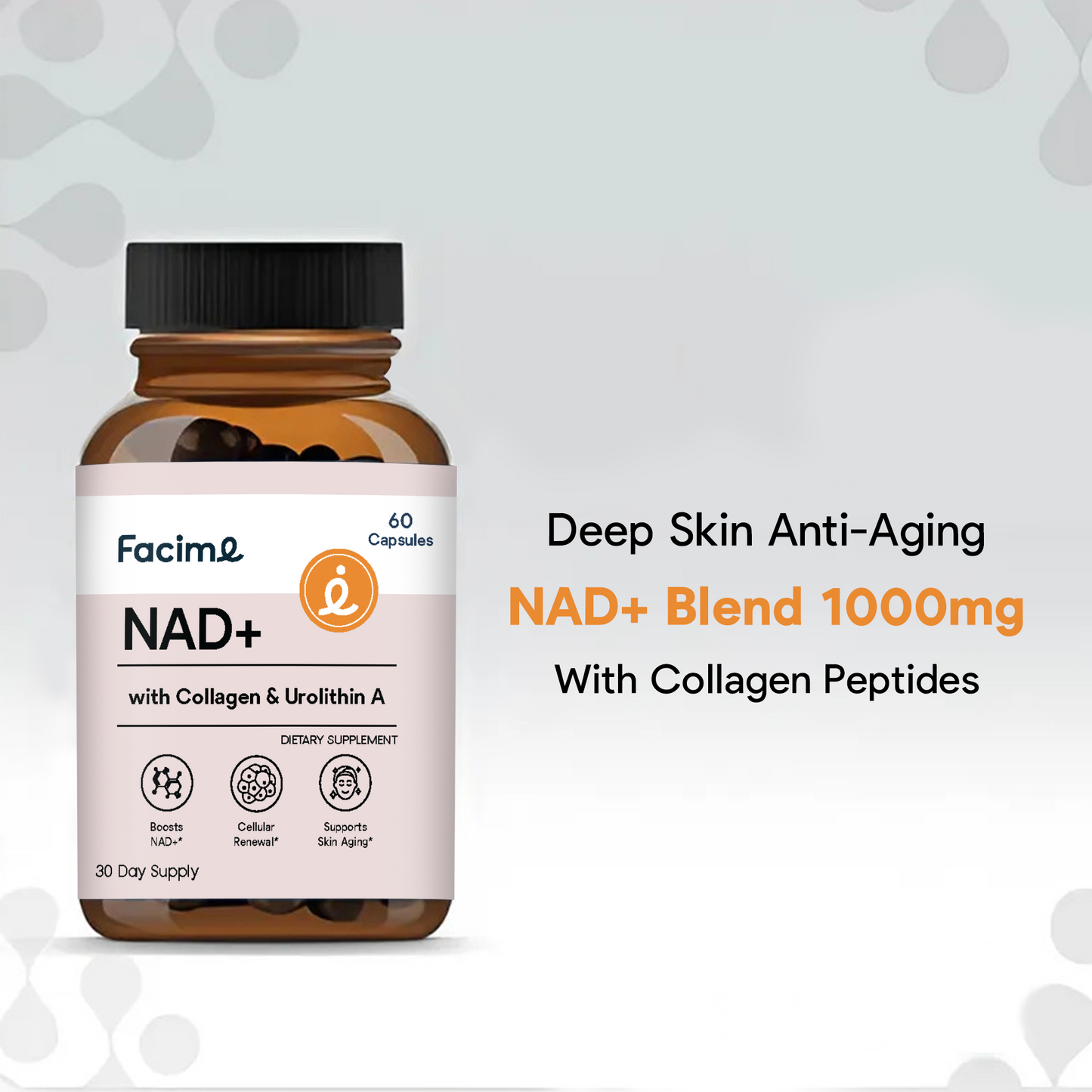 NAD+ 1000MG - Deep Skin Anti-Aging - with Collagen Peptites - Made in USA, 60 Vegan Capsules