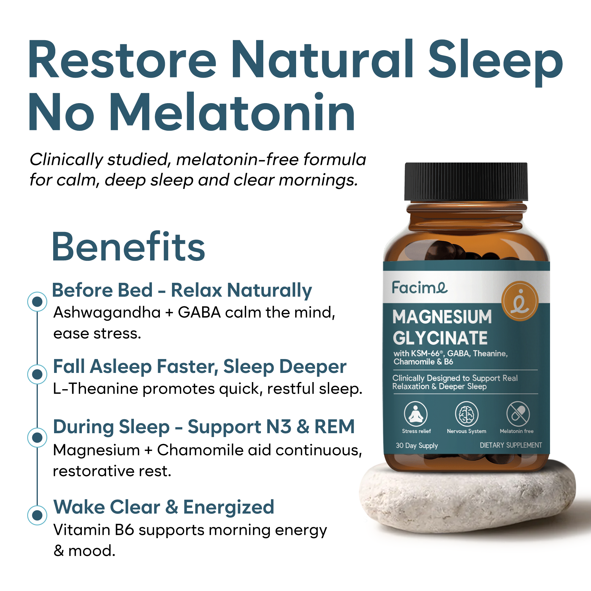 Natural Chelated Magnesium Glycinate Sleep Aid - Melatonin-Free Sleep & Stress Relief with KSM-66 Ashwagandha, GABA, L-Theanine & Chamomile for Muscle Relaxation - Made in USA - 90 Capsules