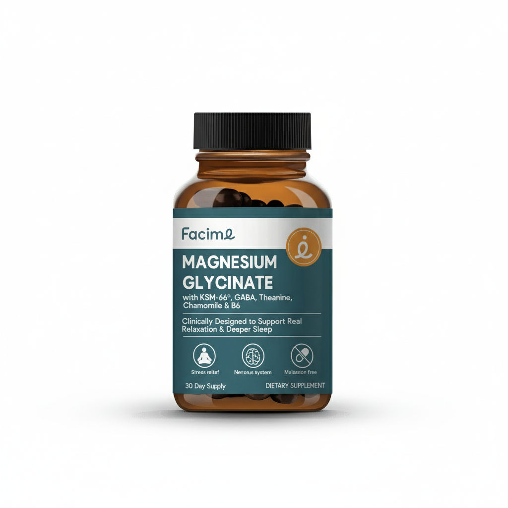 Bottle of Facime Magnesium Glycinate supplement on a white background