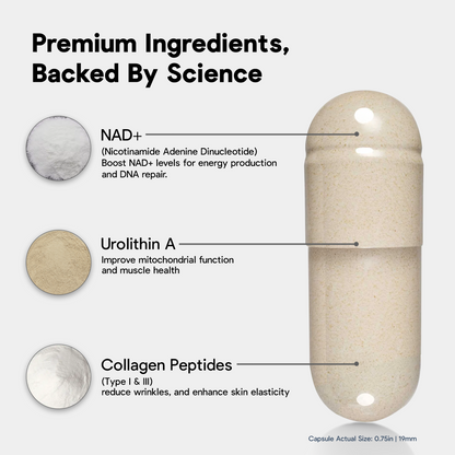 NAD+ 1000MG - Deep Skin Anti-Aging - with Collagen Peptites - Made in USA, 60 Vegan Capsules